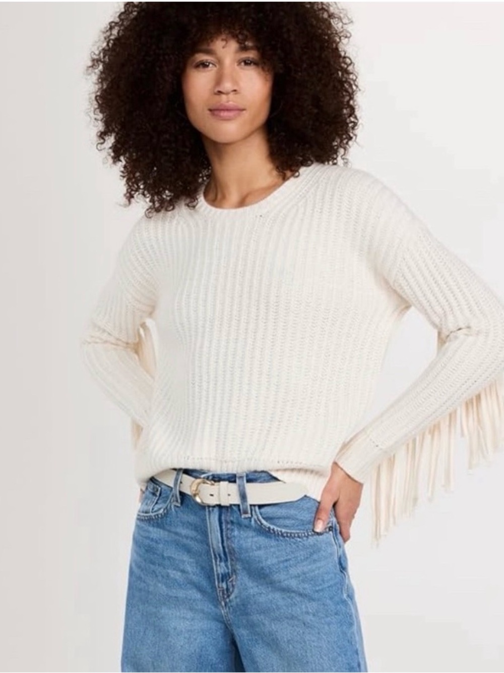Splendid Cream Fringe Sweater